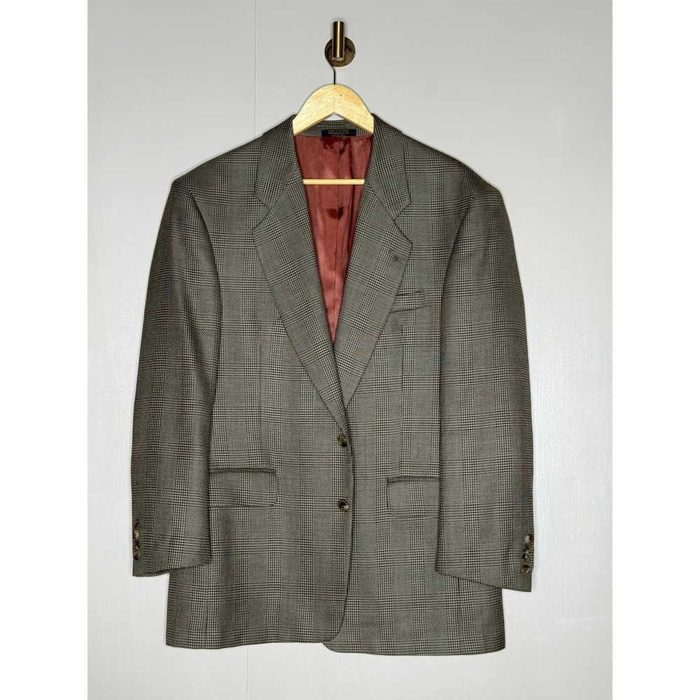 Pure Wool Glen Plaid Sport Coat Christian Aujard 42R Brown Classic Blazer